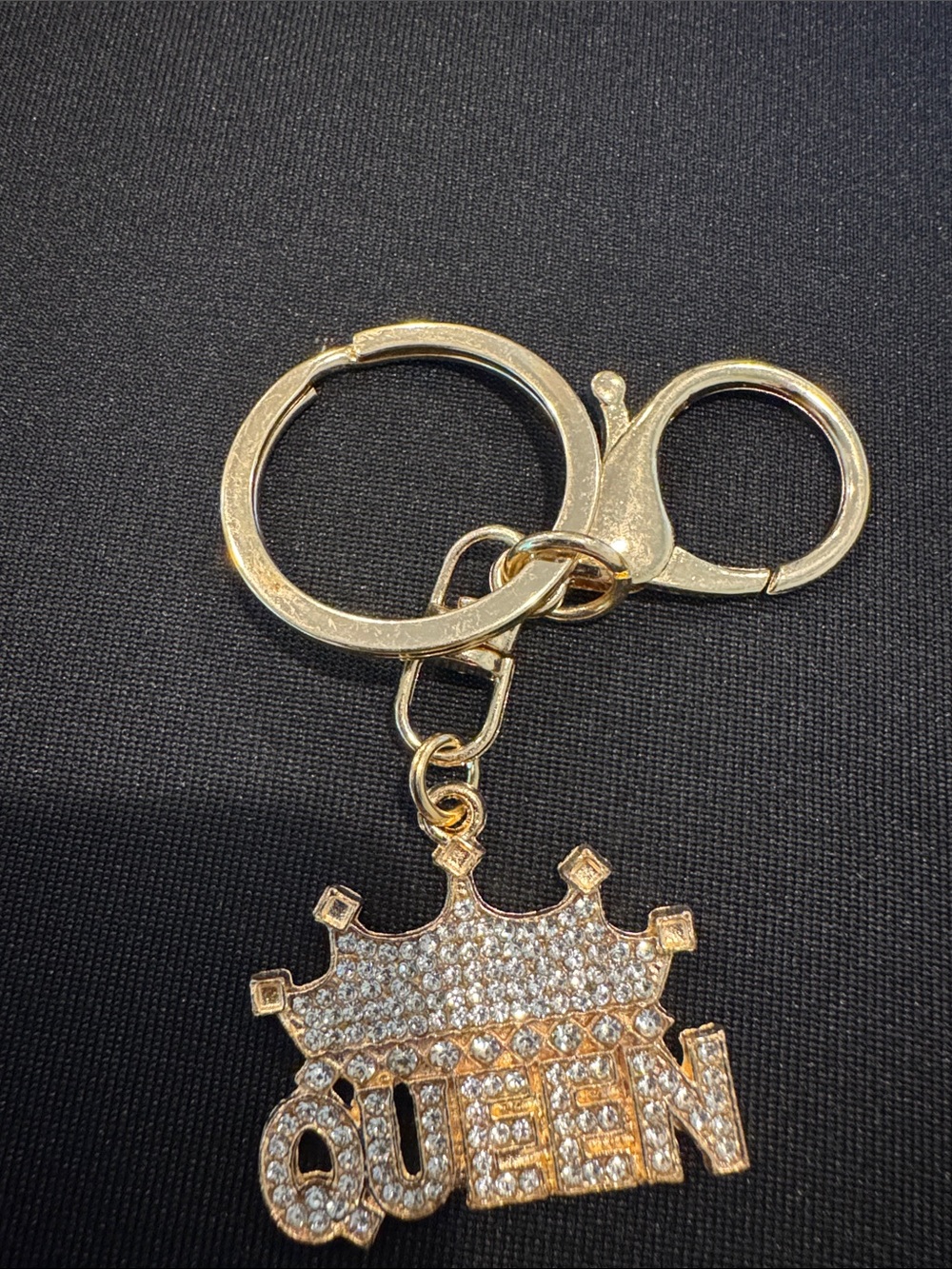 Source Unknown Gold Crystal 'QUEEN' Crown Keychain